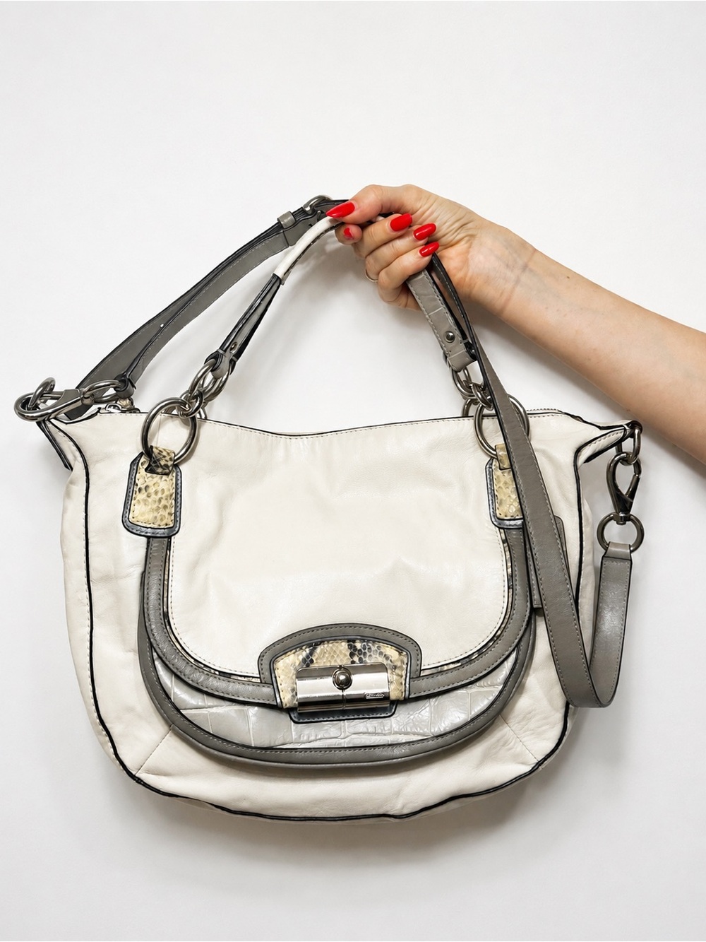 Coach Leather & Snakeskin Trim Shoulder Bag Crossbody